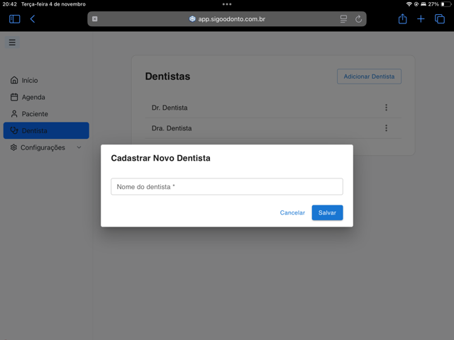 Cadastro de dentista SIGO